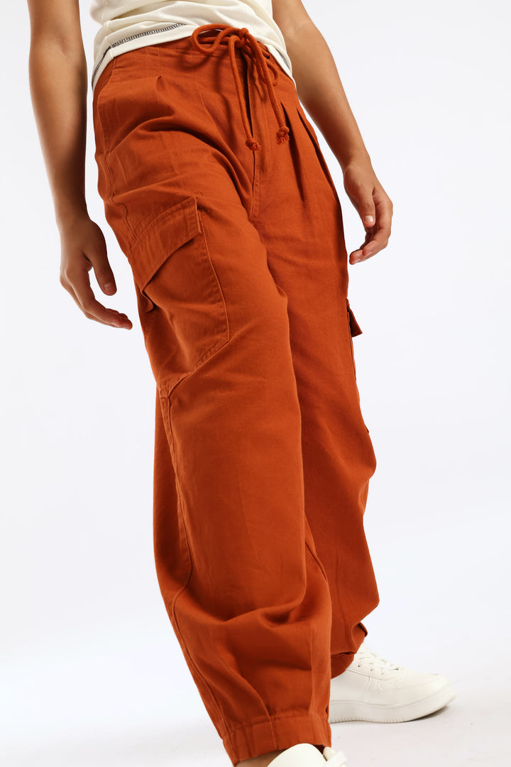 Girls Barrel Hem Dart Pants - Rust