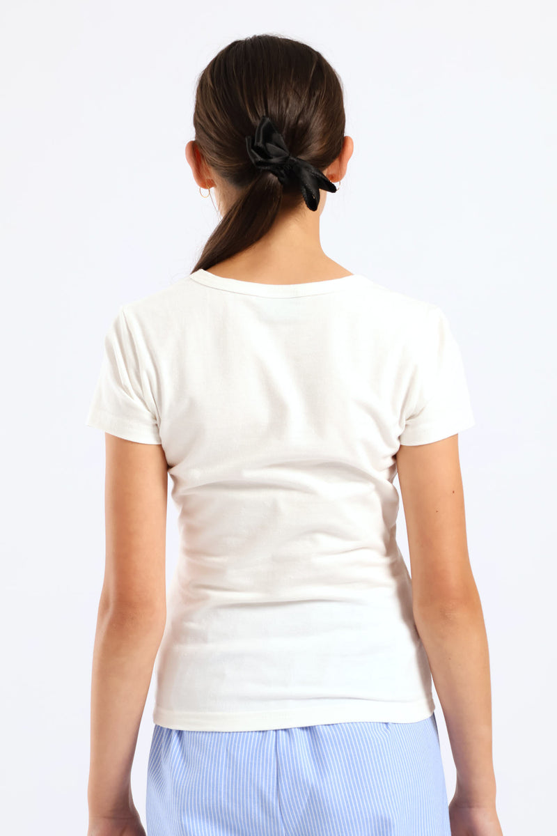 Girls Lace Print Fitted Tee - Cream