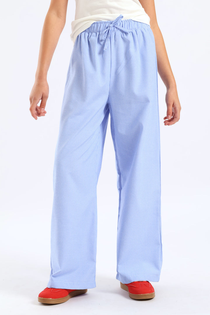 Girls Stripe Linen Pants - Blue