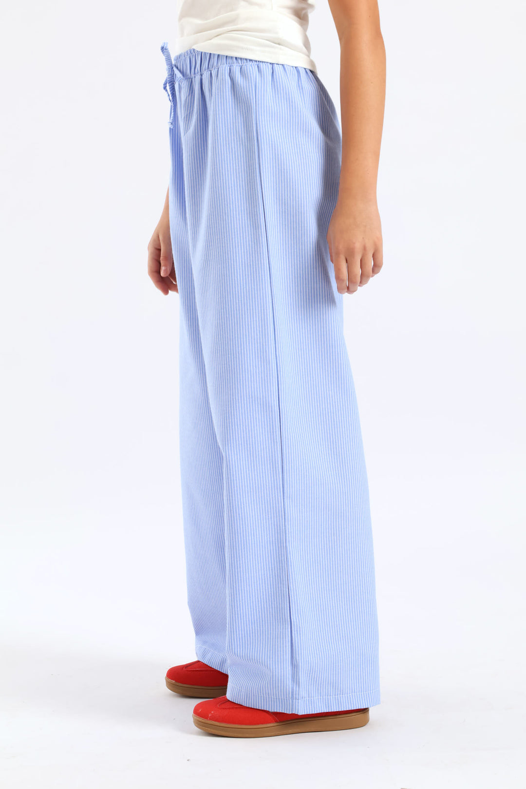 Girls Stripe Linen Pants - Blue