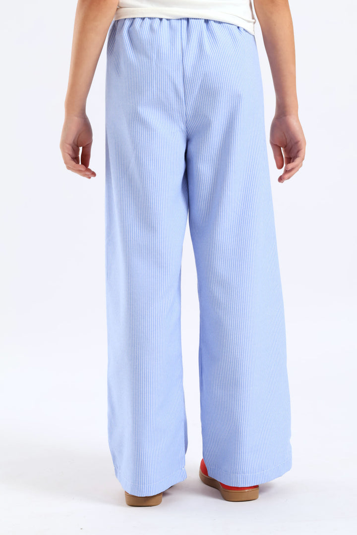 Girls Stripe Linen Pants - Blue