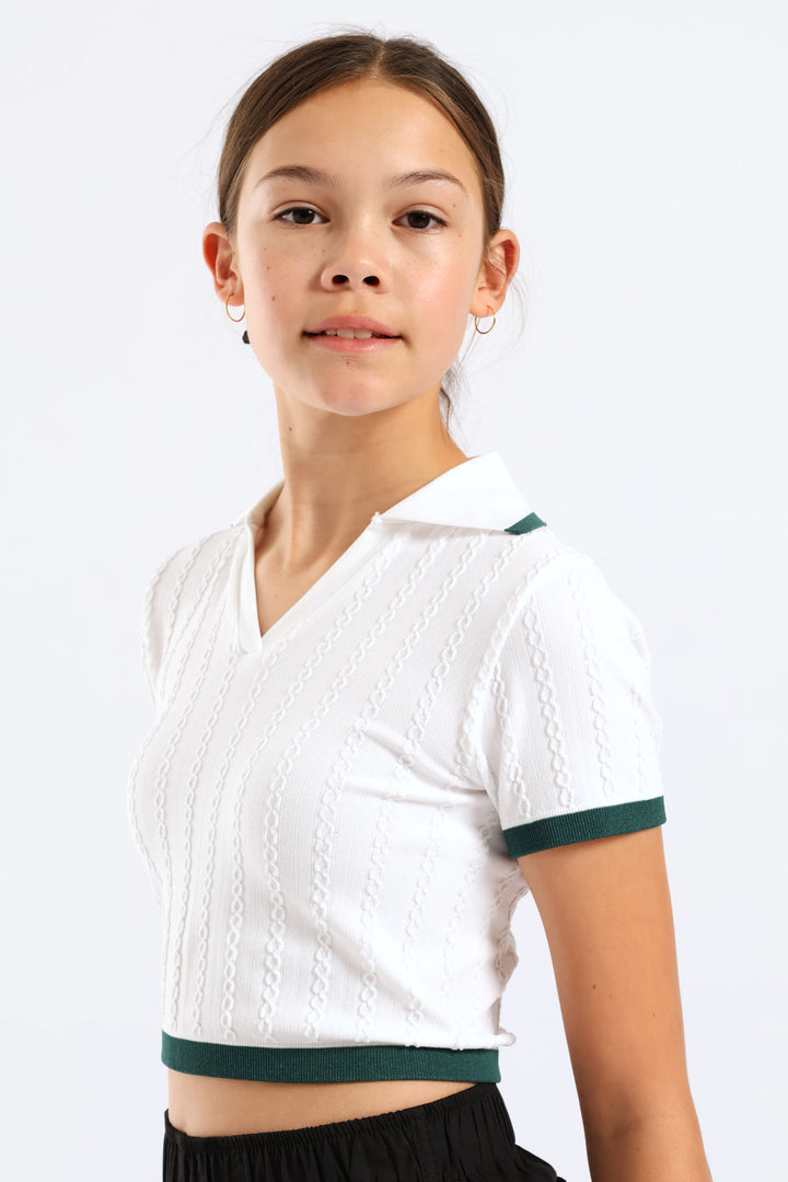 Girls Seamless Contrast Golfer - Cream