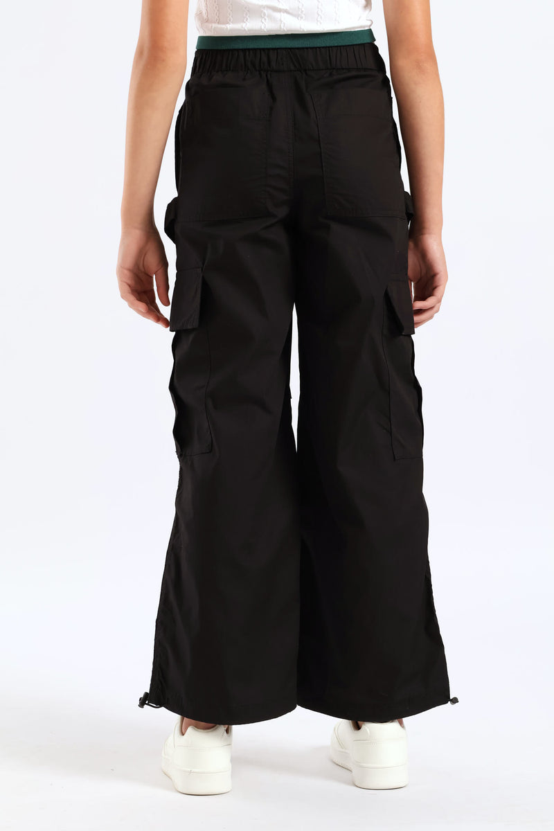 Girls Cargo Parachute Pants - Black