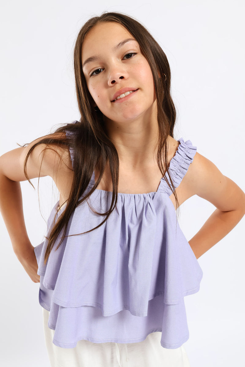 Girls Strappy Rara Tiered Stripe Body Cami - Blue