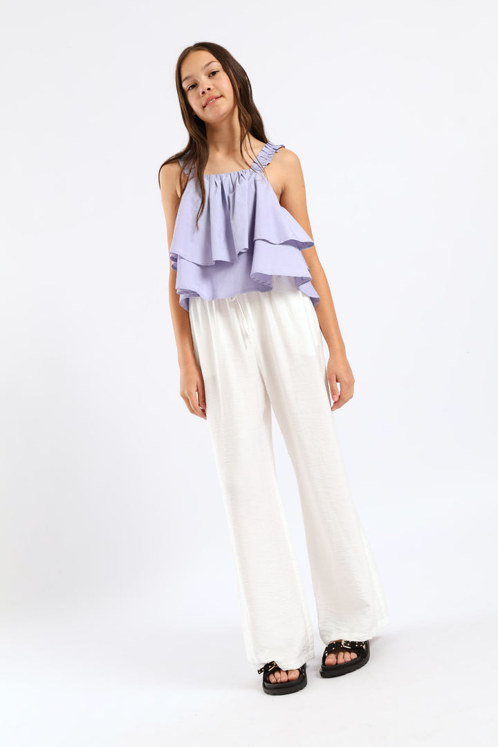 Girls Linen Wideleg Pants - Cream