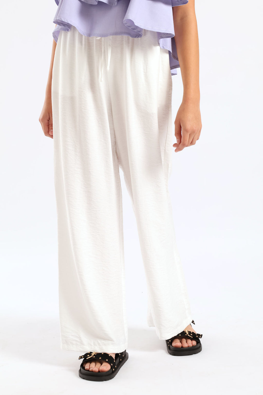 Girls Linen Wideleg Pants - Cream