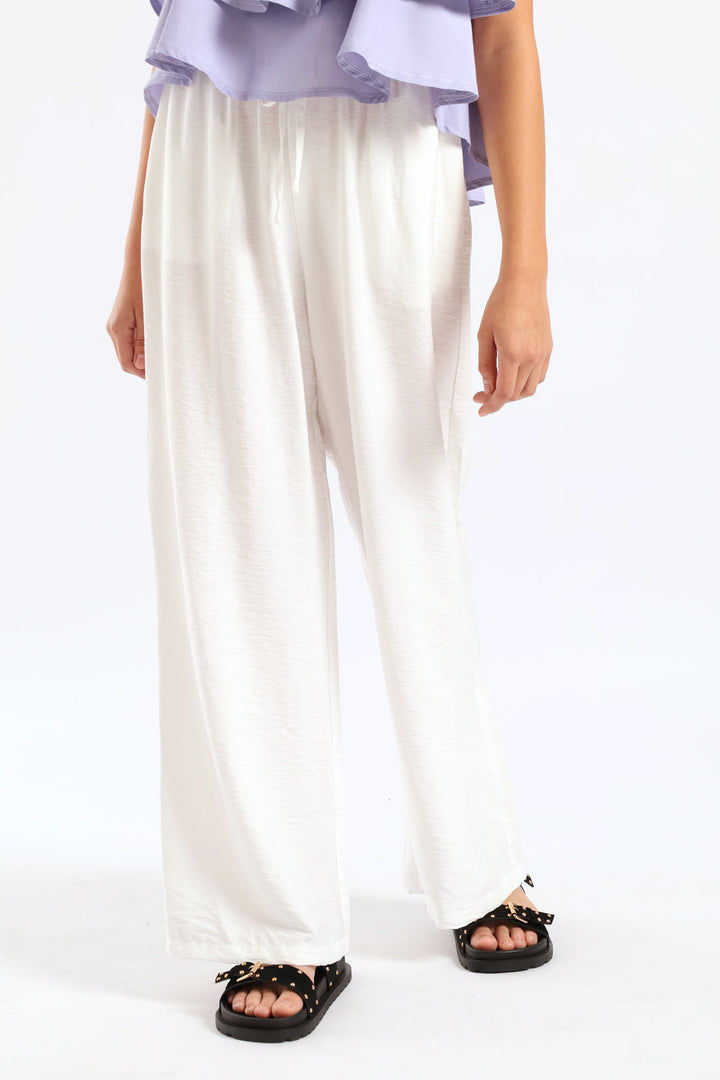 Girls Linen Wideleg Pants - Cream