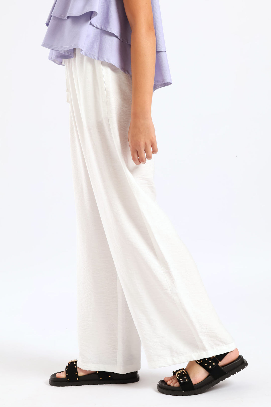 Girls Linen Wideleg Pants - Cream
