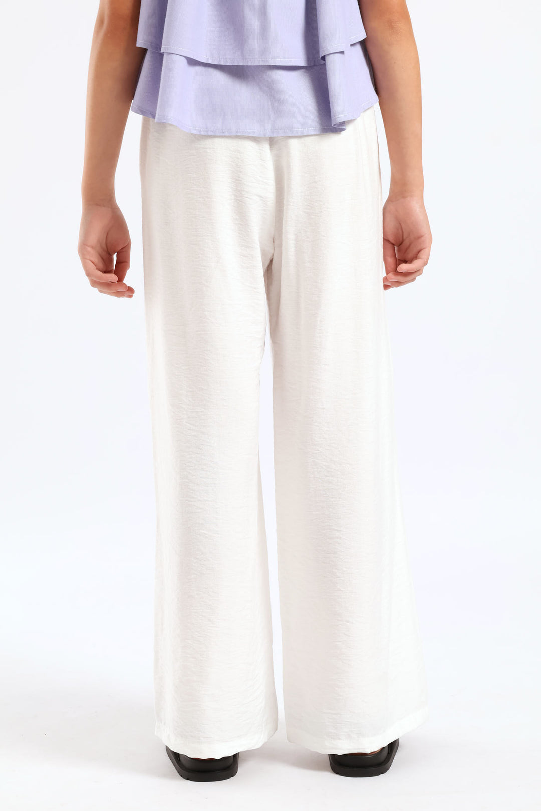 Girls Linen Wideleg Pants - Cream