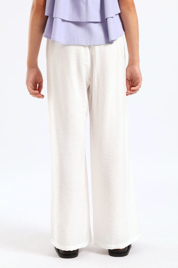 Girls Linen Wideleg Pants - Cream