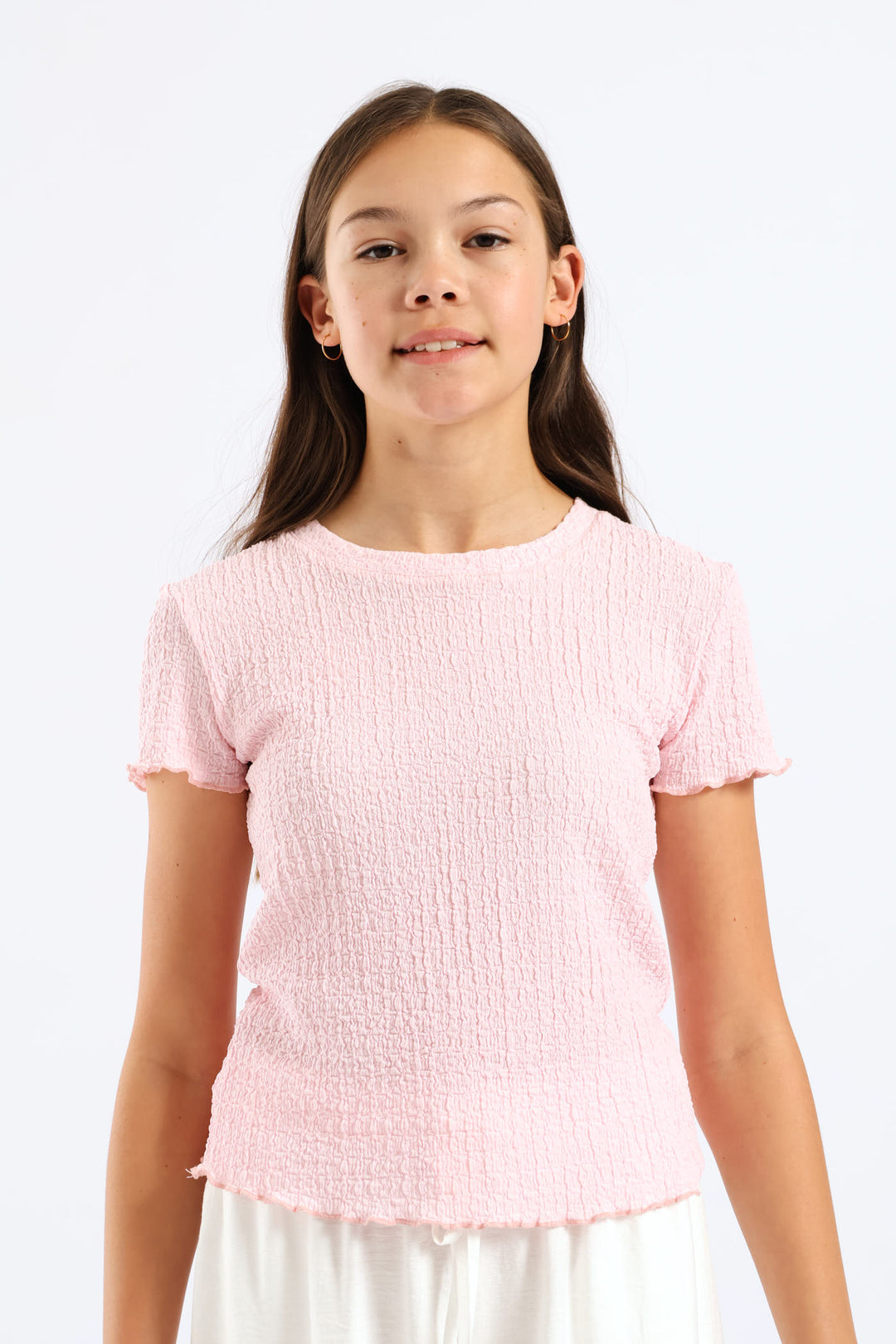Girls Textured Knit Tee - Light Pink