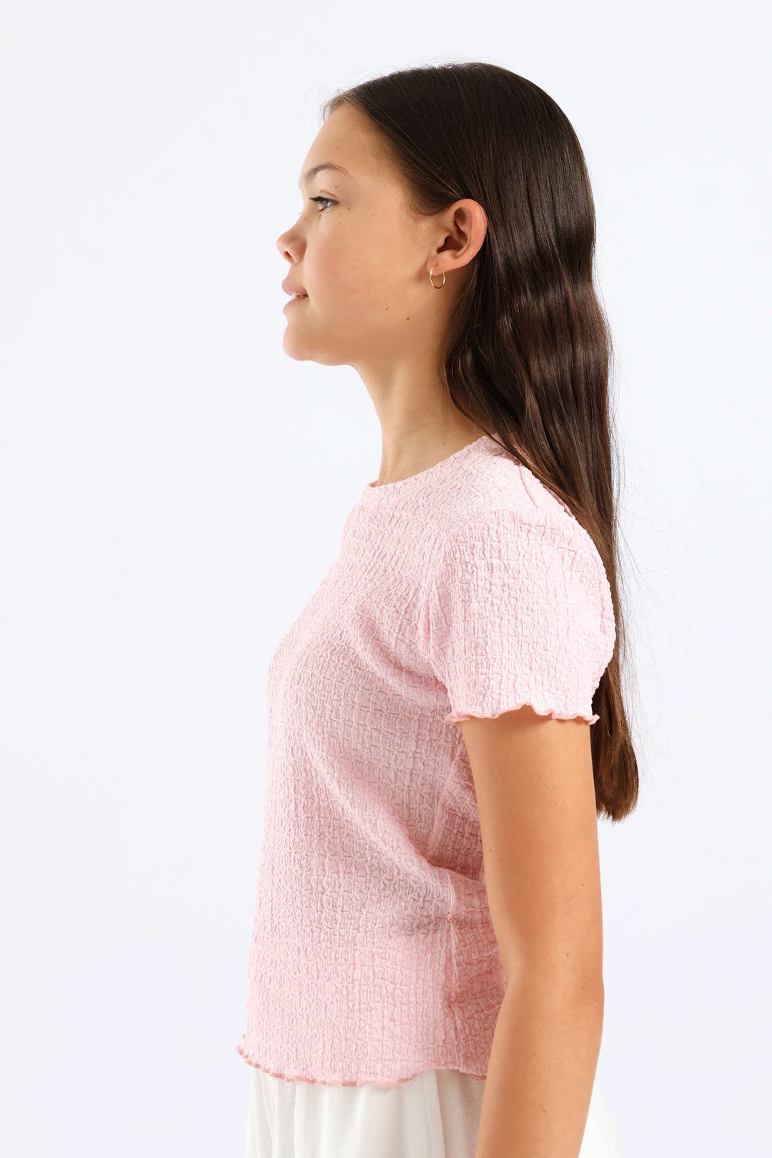 Girls Textured Knit Tee - Light Pink