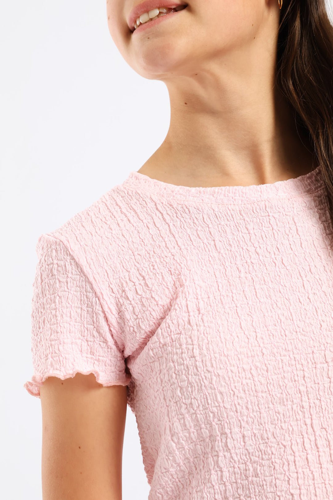 Girls Textured Knit Tee - Light Pink