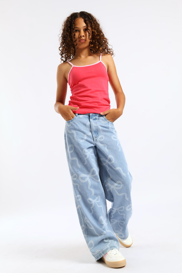 Girls Bow Rotary Baggy Jean - Mid Blue