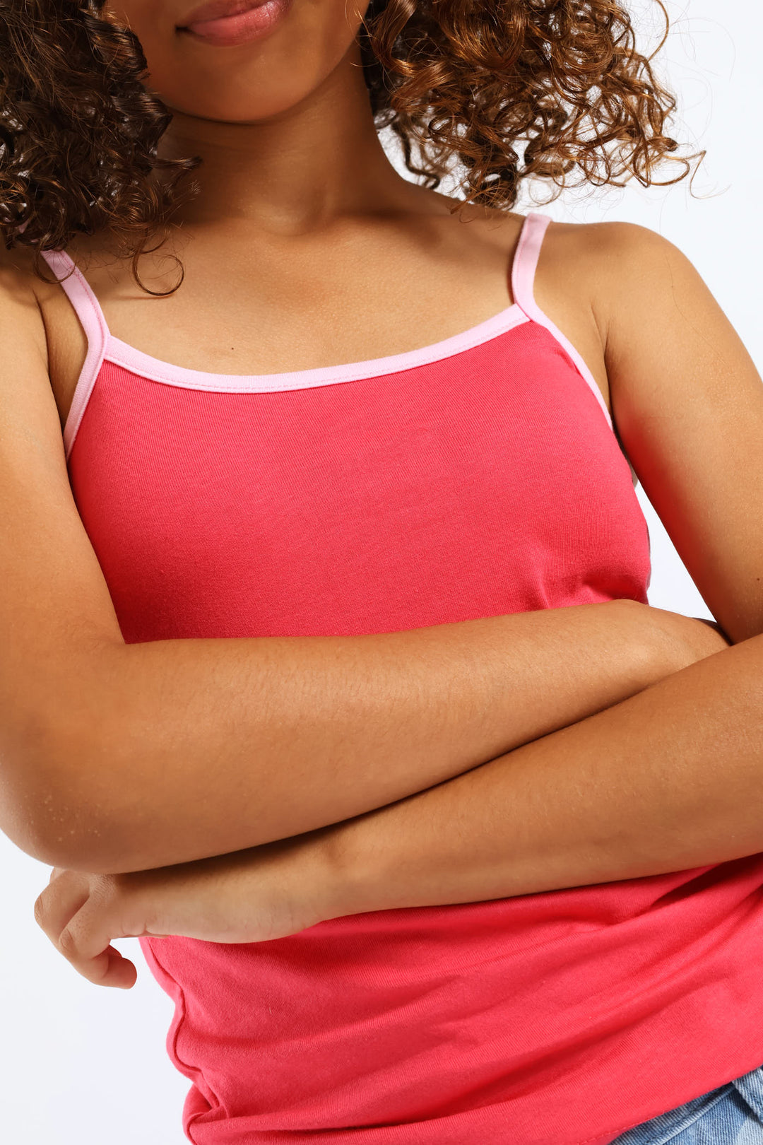 Girls Two Tone Strappy Basic Vest - Pink