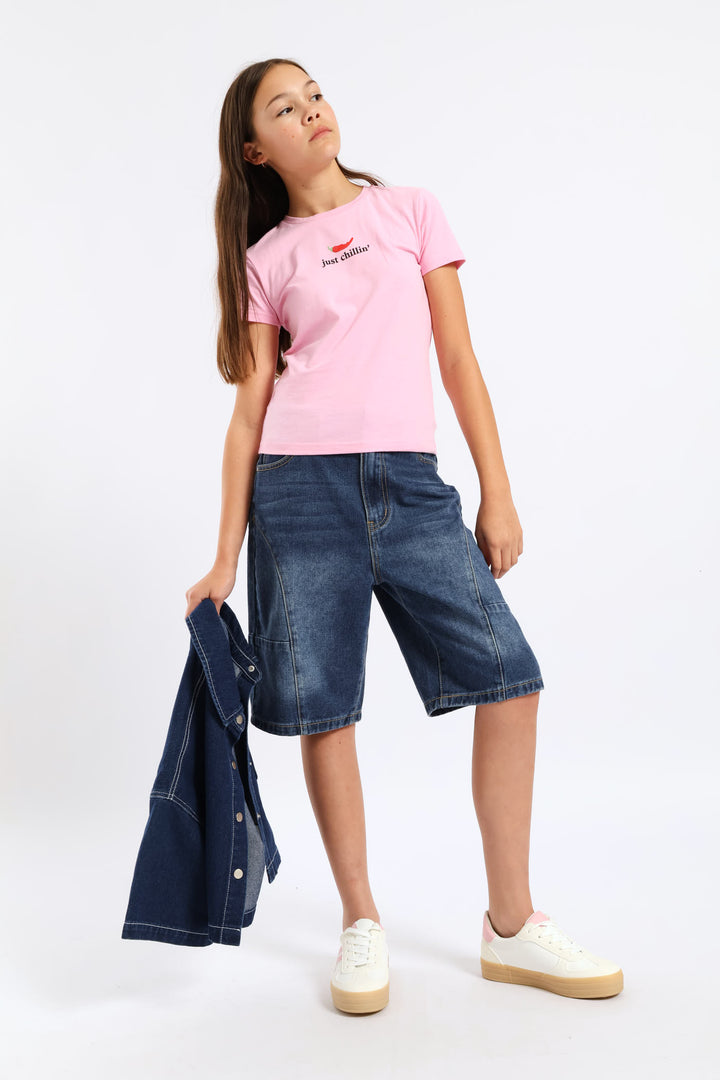 Girls Micro Chilli Logo Cotton Lycra Tee - Pink