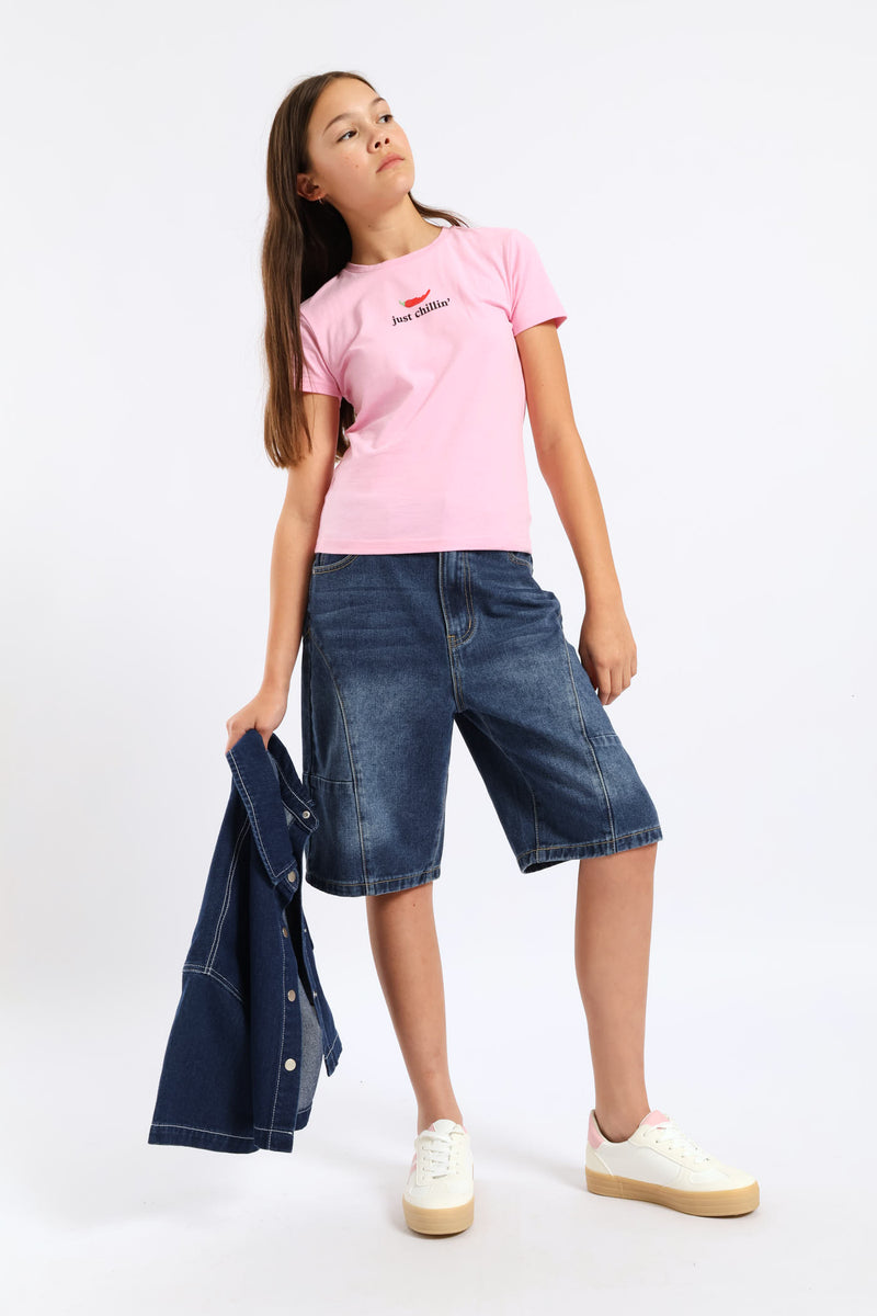 Girls Micro Chilli Logo Cotton Lycra Tee - Pink