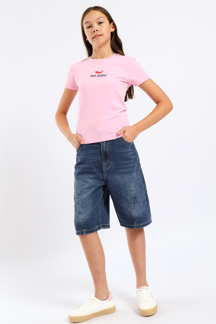 Girls Micro Chilli Logo Cotton Lycra Tee - Pink