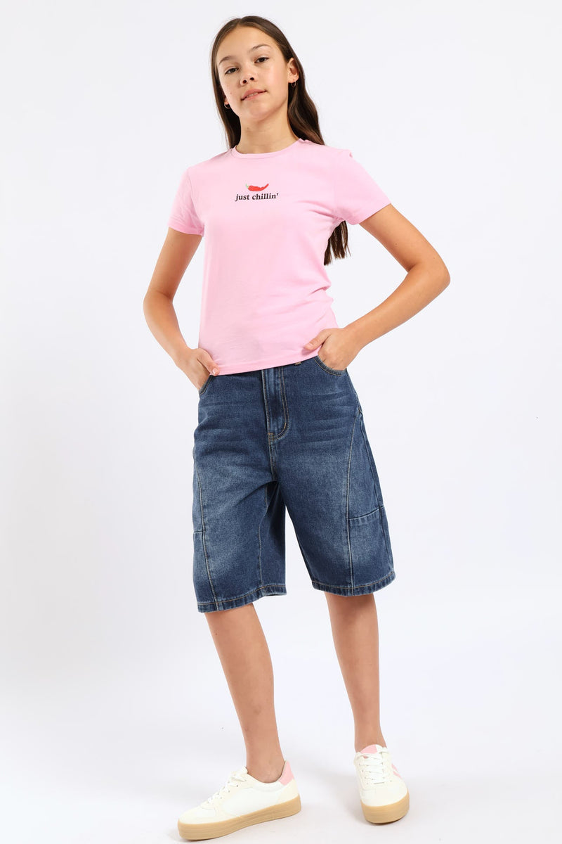 Girls Micro Chilli Logo Cotton Lycra Tee - Pink
