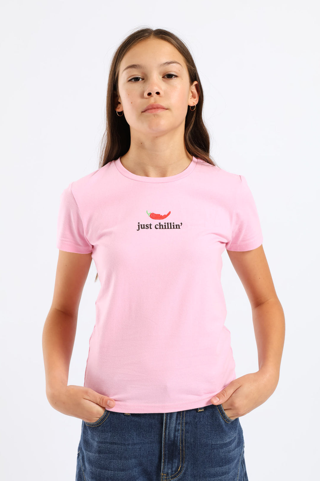 Girls Micro Chilli Logo Cotton Lycra Tee - Pink