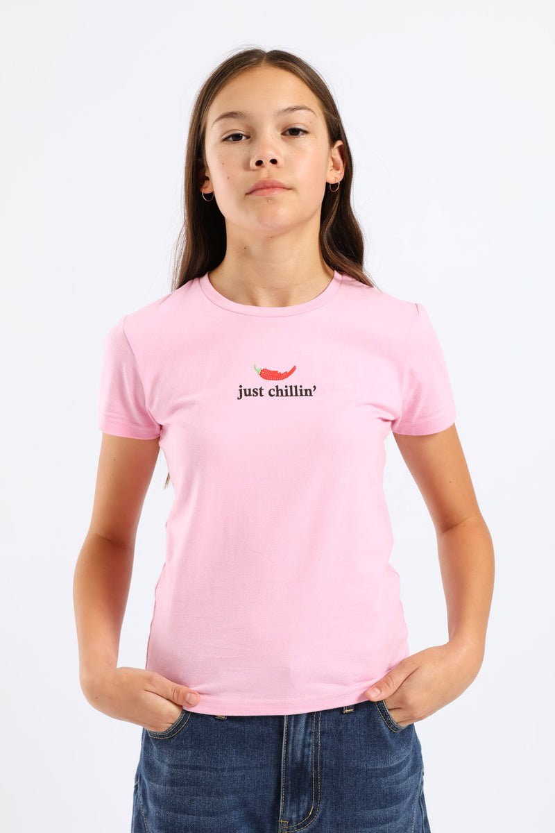 Girls Micro Chilli Logo Cotton Lycra Tee - Pink