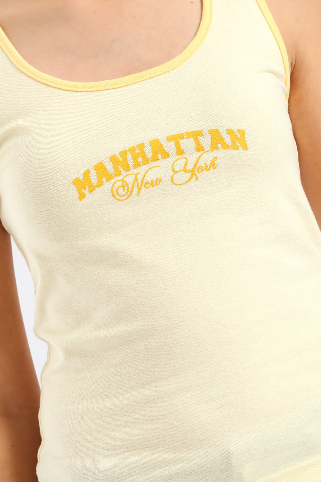 Girls Contrast Binding Scoop Neck Slogan Vest - Yellow