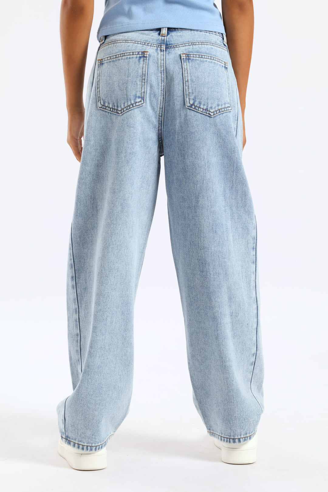 Girls Patch Colour Barrel Style Jeans - Blue