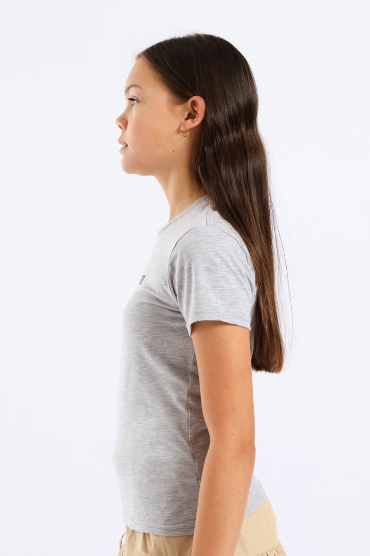 Girls NY Cotton Lycra Tee - Grey Melange