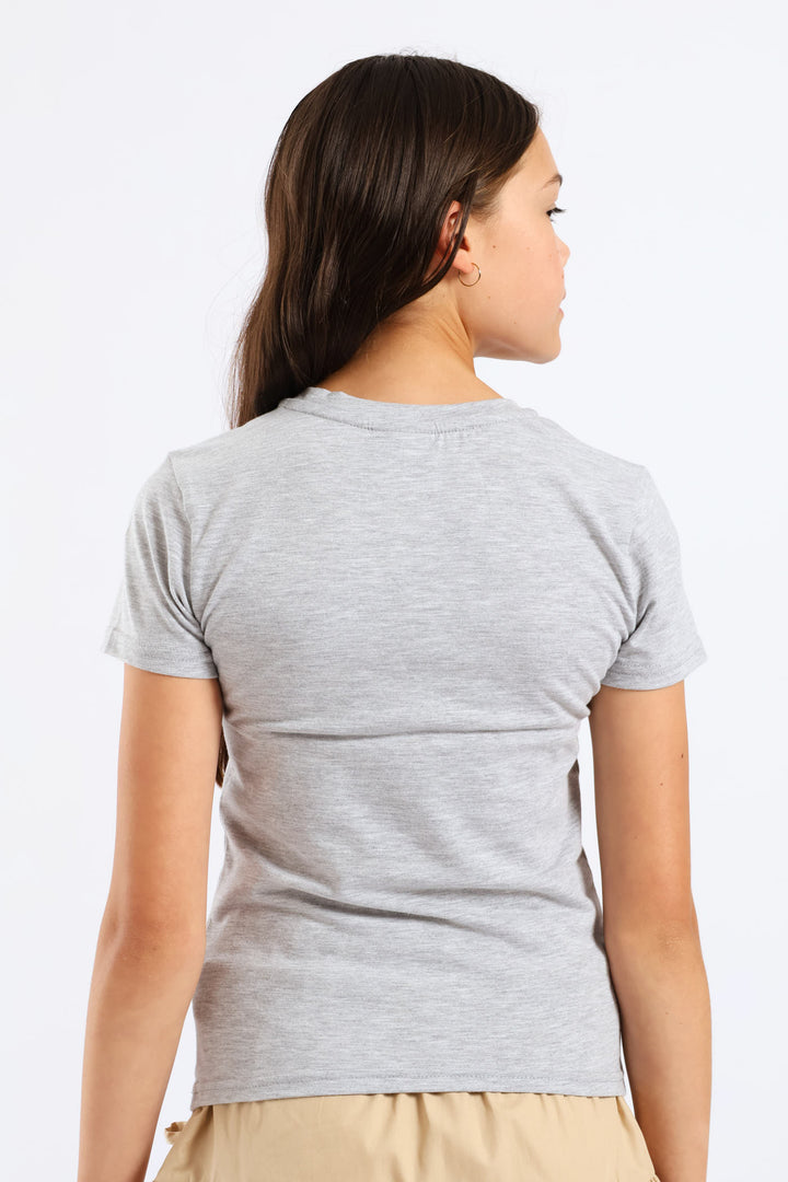 Girls NY Cotton Lycra Tee - Grey Melange
