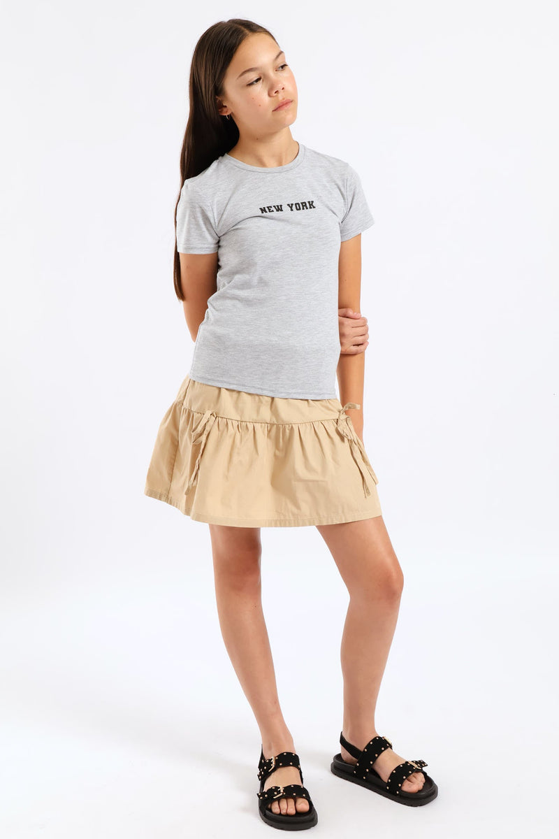 Girls NY Cotton Lycra Tee - Grey Melange