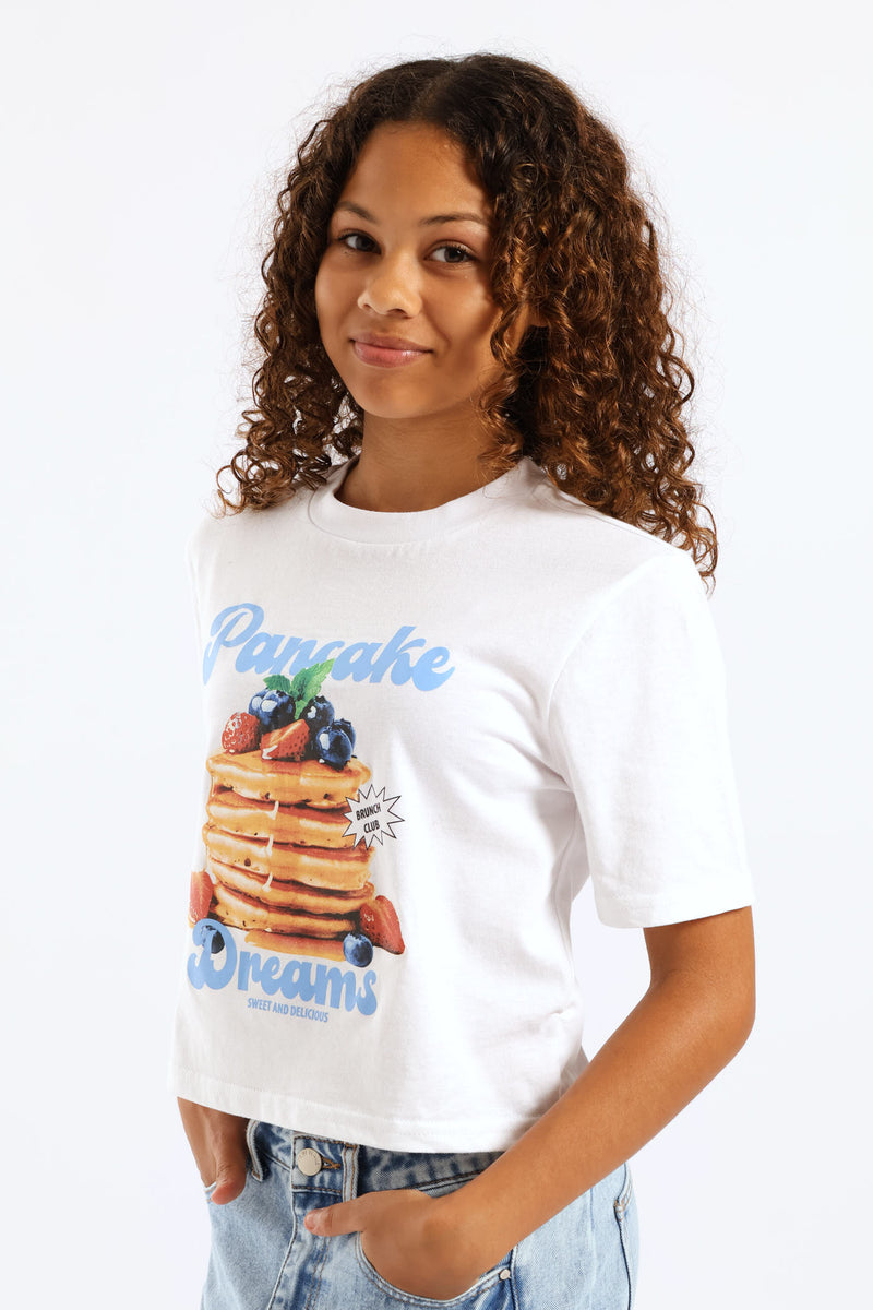 Girls Pancake Dreams Opp Tee - White