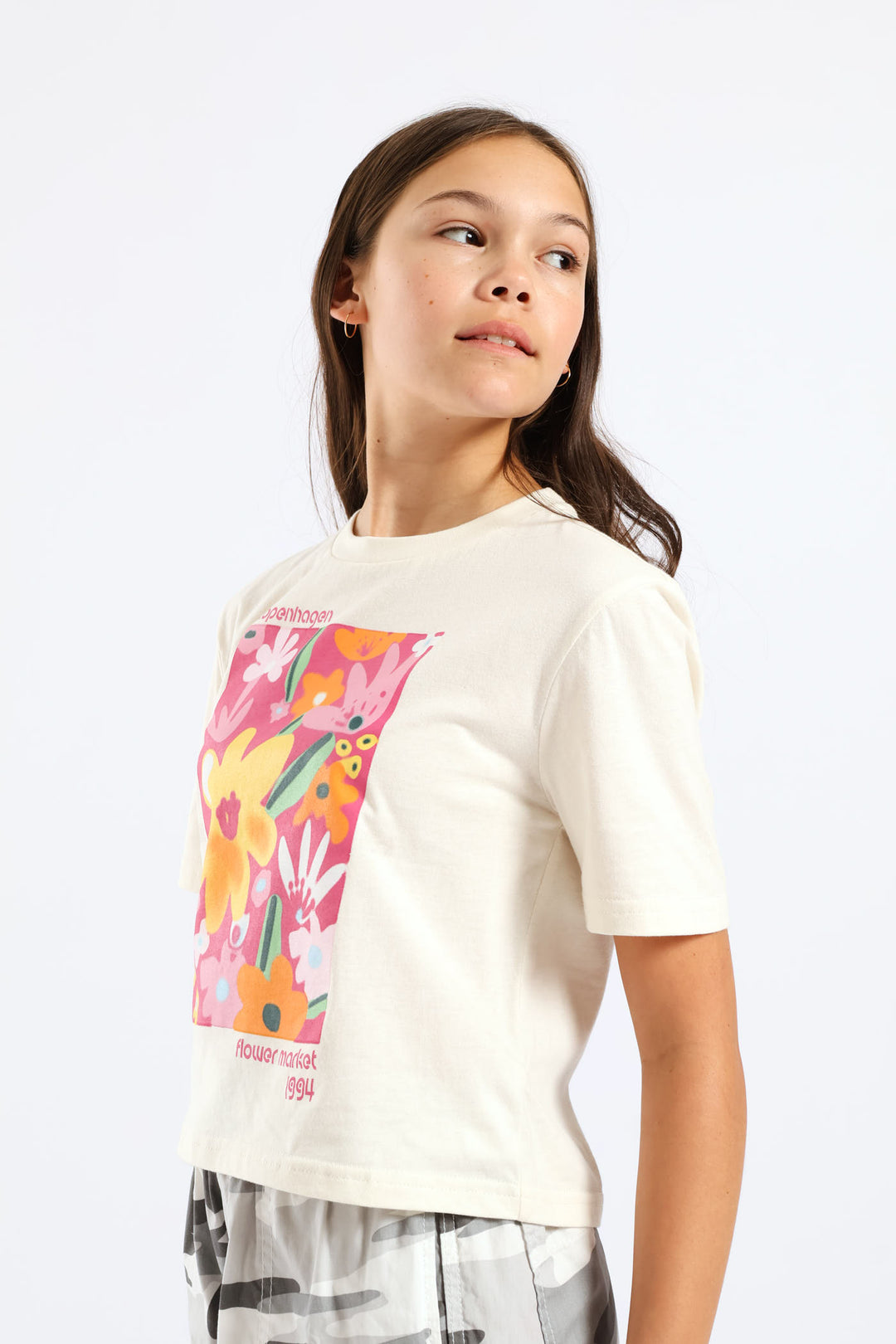 Girls Floral Copenhagen Regular Tee - Cream