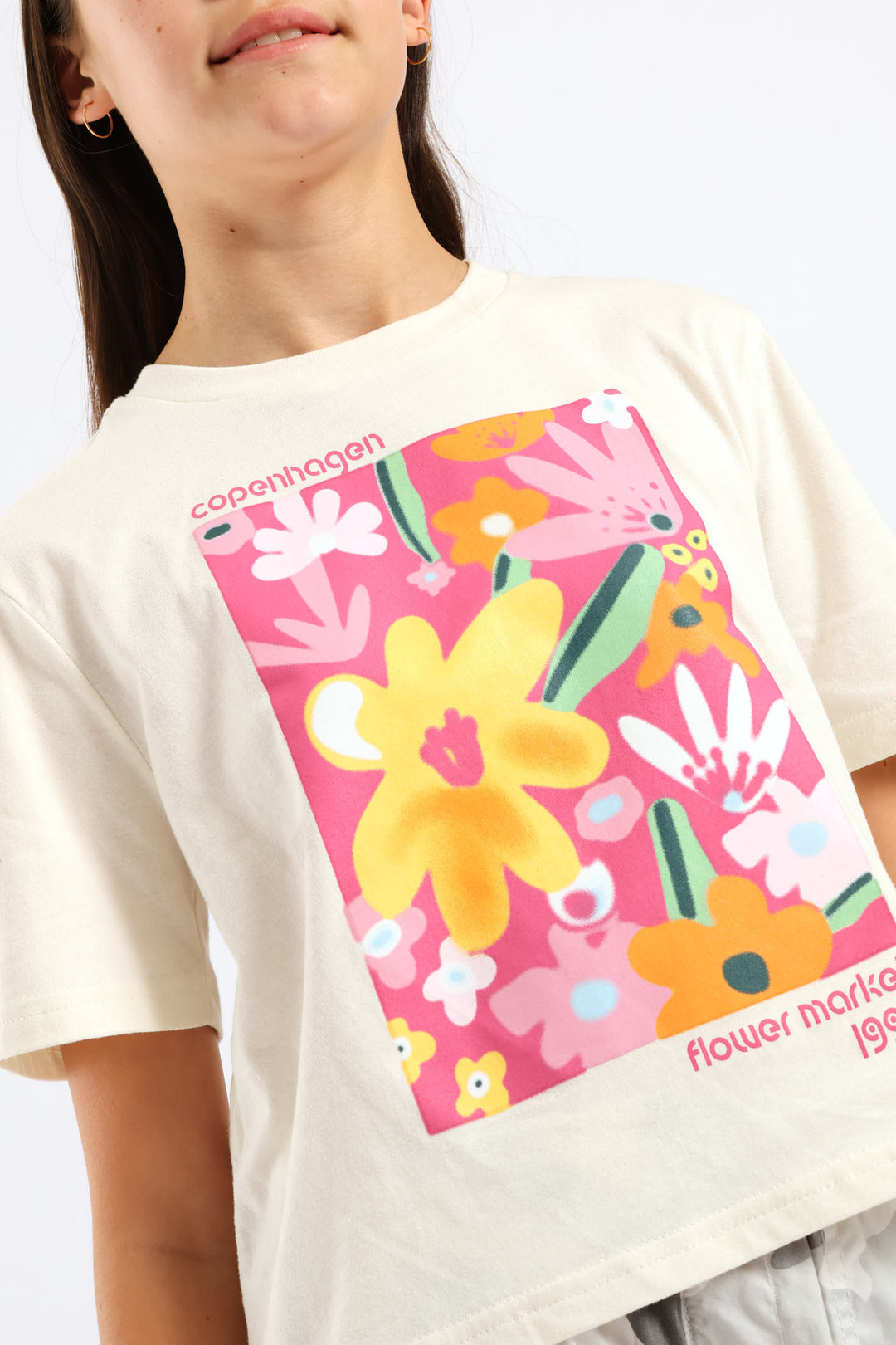 Girls Floral Copenhagen Regular Tee - Cream