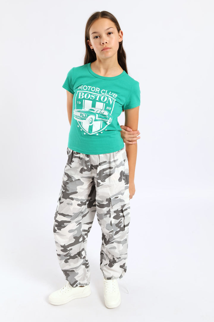Girls Motorclub Fitted Tee - Green