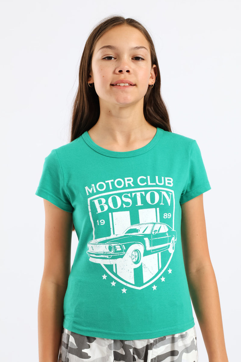 Girls Motorclub Fitted Tee - Green