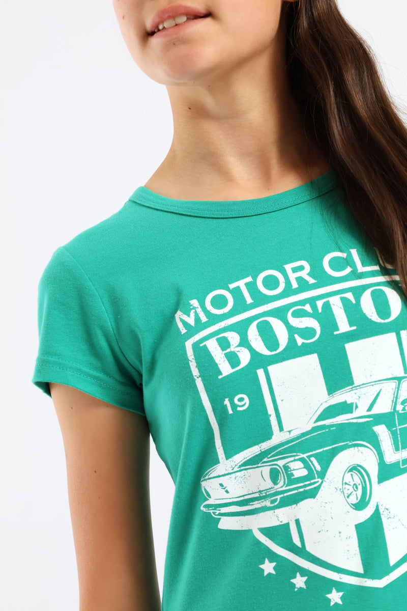 Girls Motorclub Fitted Tee - Green