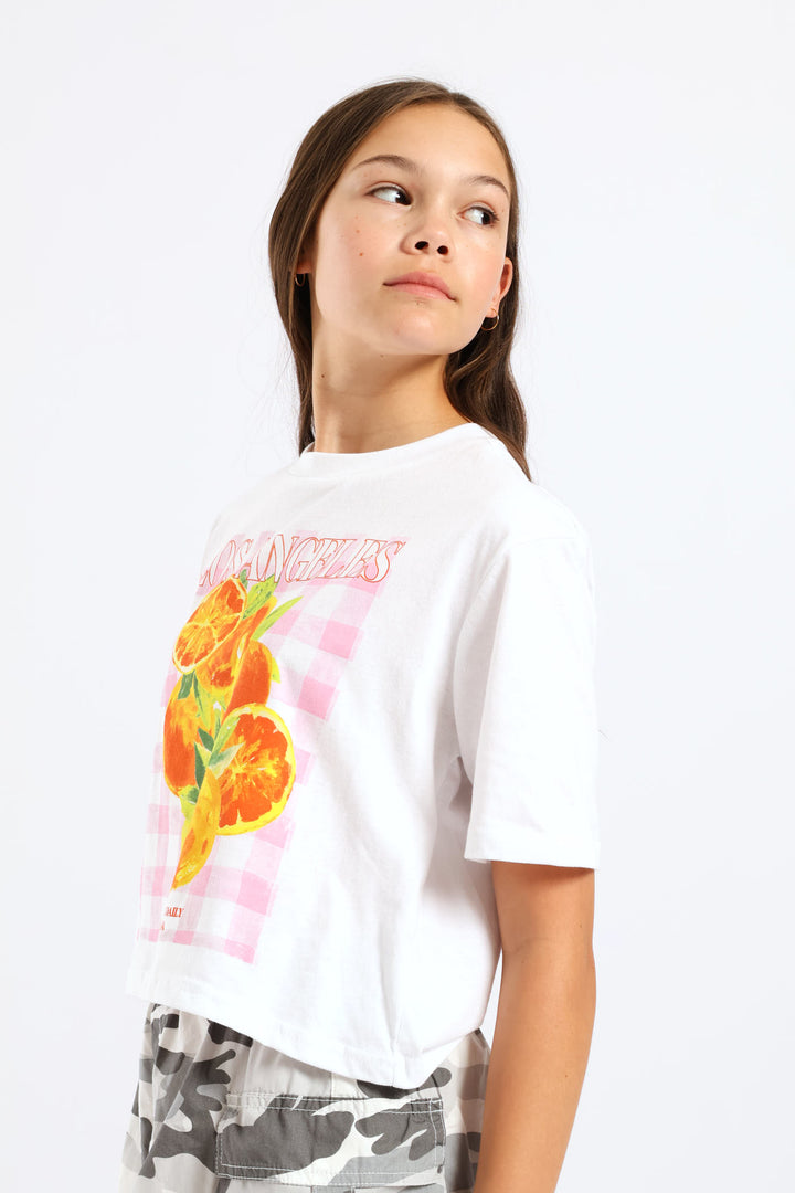 Girls La Oranges Tee - White