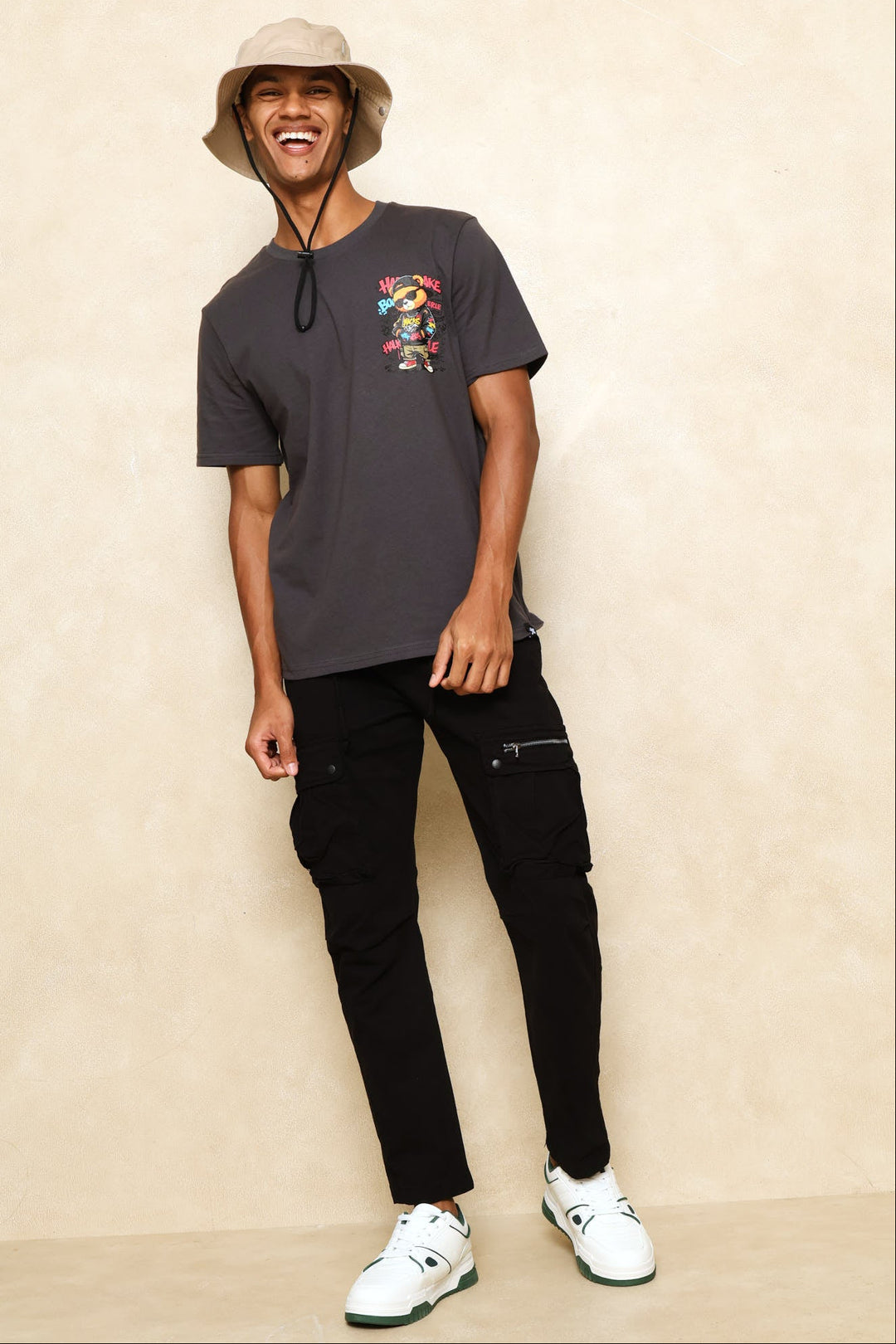 Teddy Graphic Printed Tee - Dark Grey
