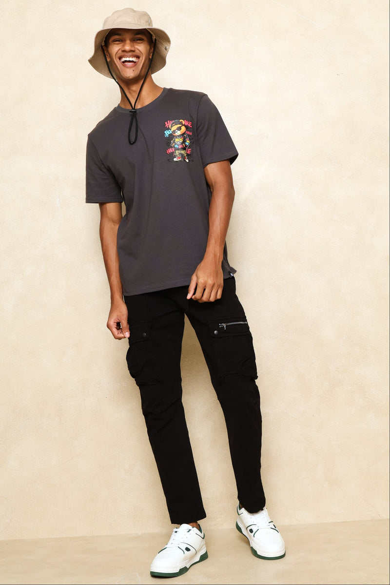 Teddy Graphic Printed Tee - Dark Grey