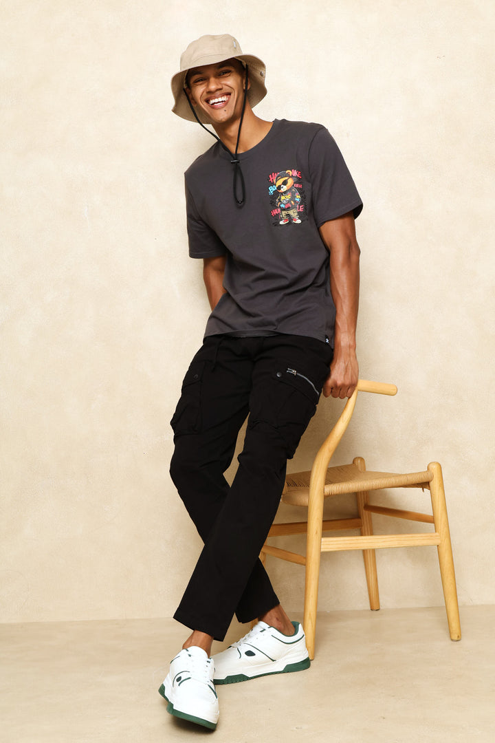 Zip Pocket Detail Cargo Pant - Black
