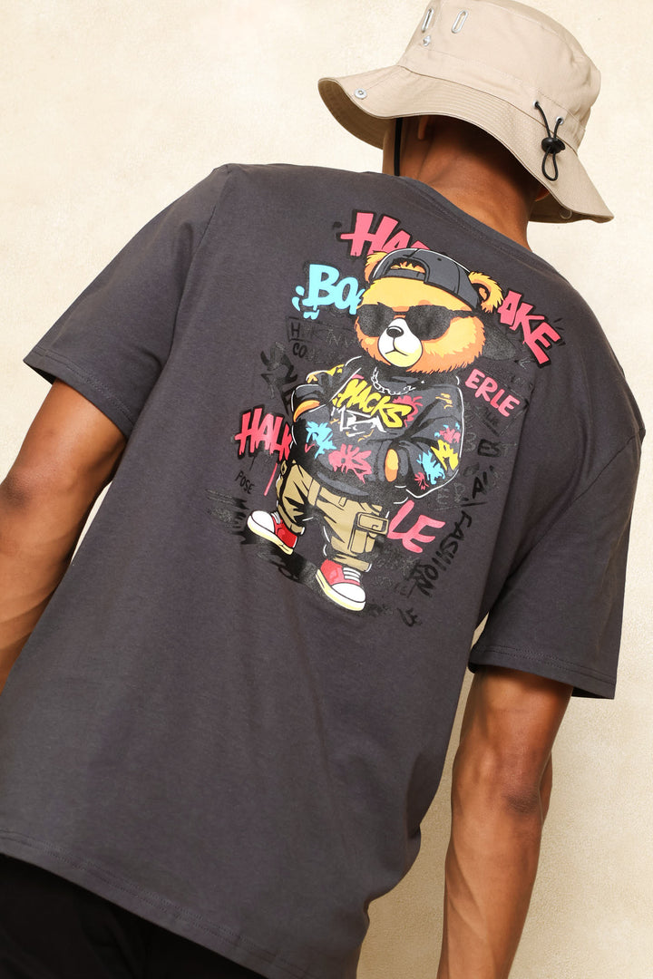 Teddy Graphic Printed Tee - Dark Grey