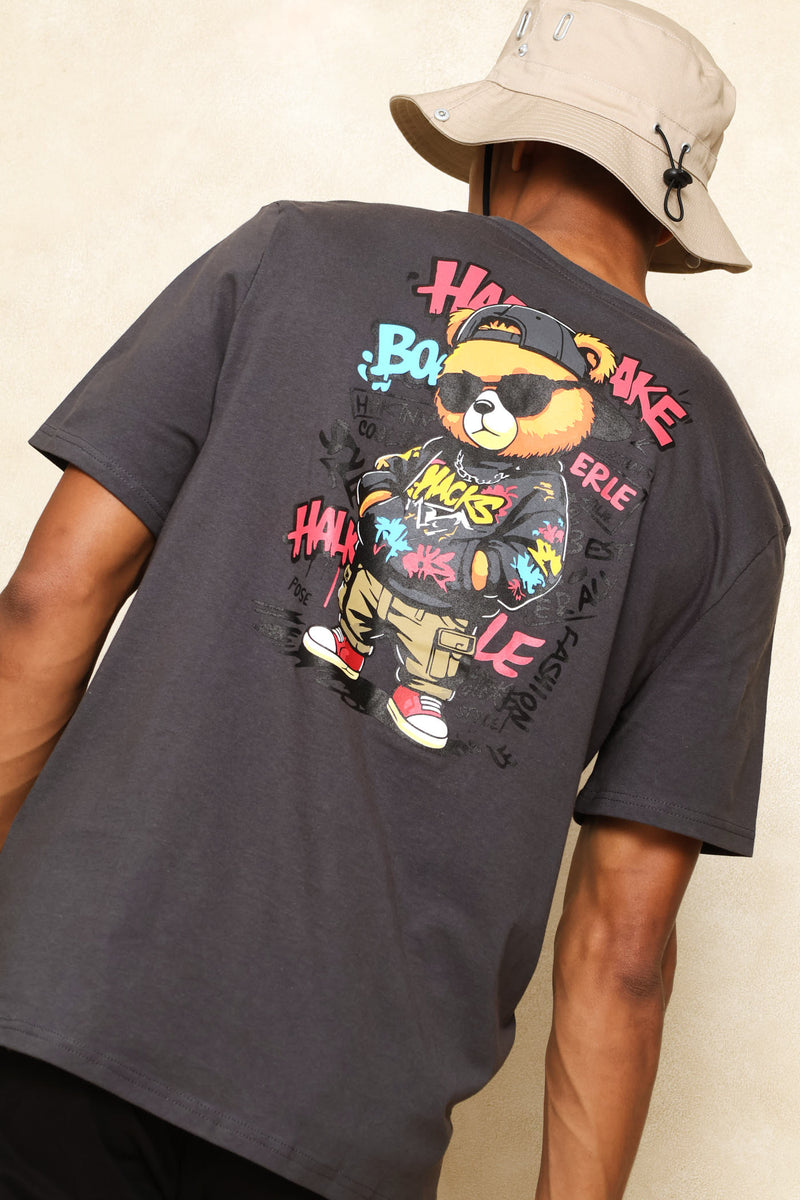 Teddy Graphic Printed Tee - Dark Grey