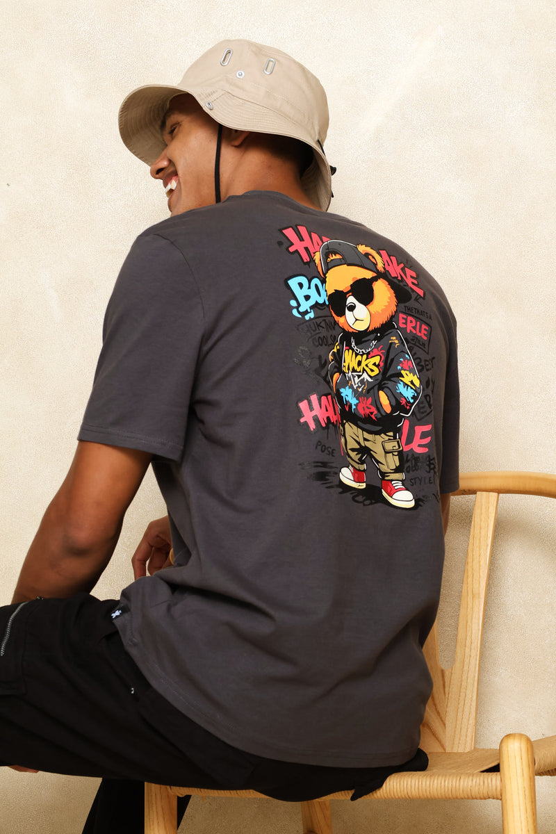 Teddy Graphic Printed Tee - Dark Grey
