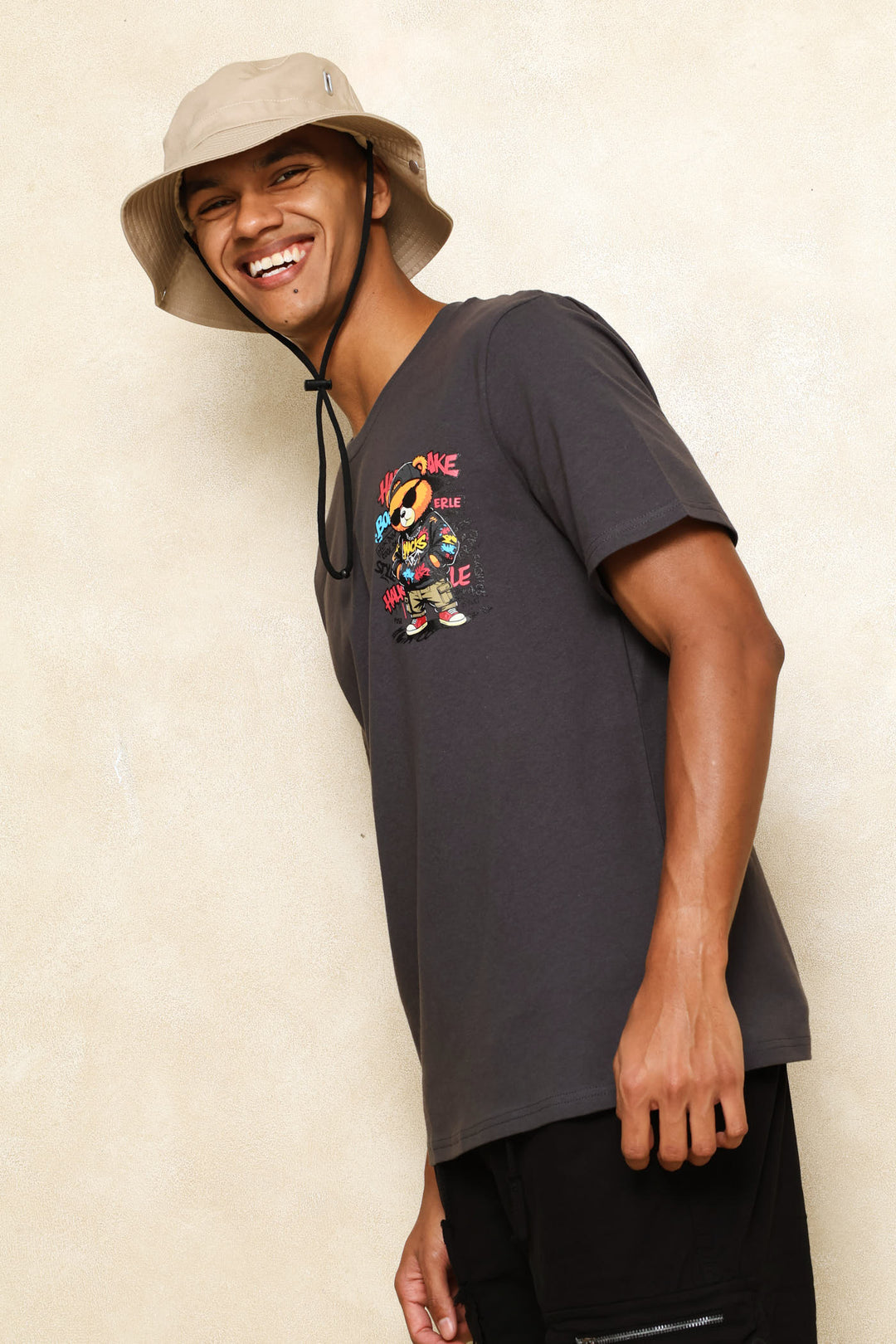 Teddy Graphic Printed Tee - Dark Grey