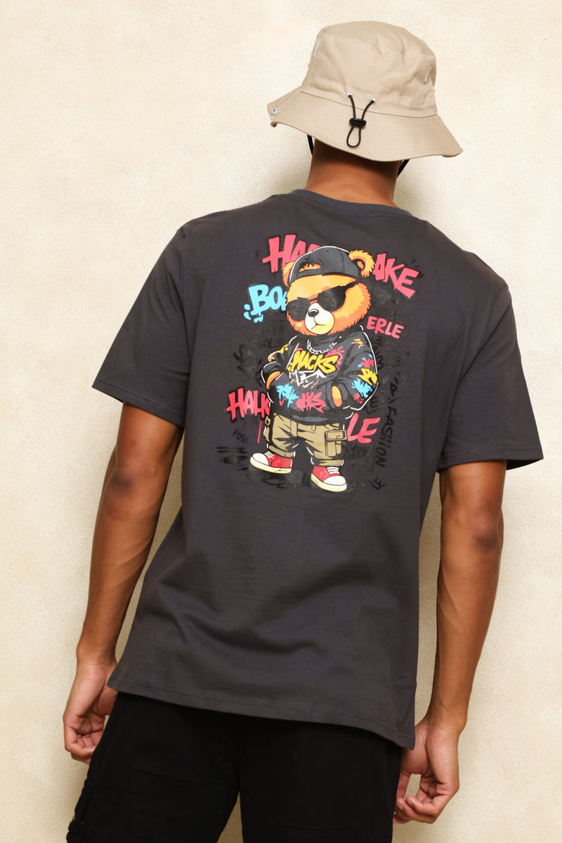 Teddy Graphic Printed Tee - Dark Grey