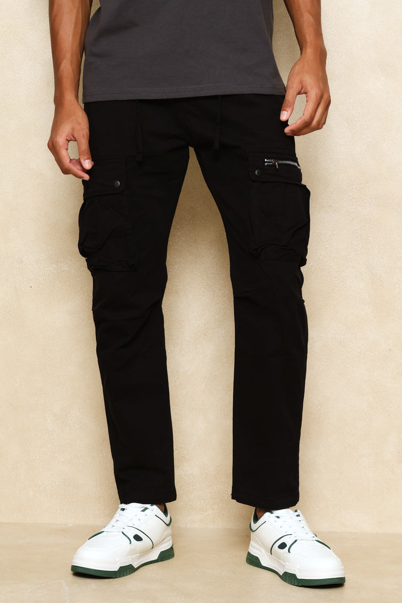 Zip Pocket Detail Cargo Pant - Black
