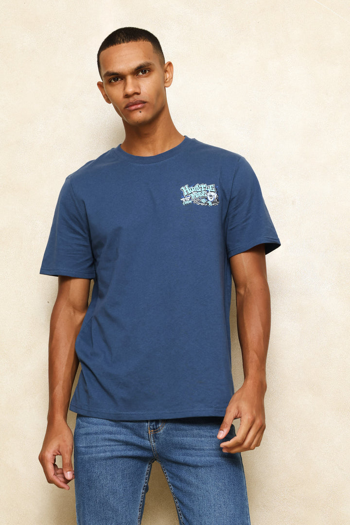 Music Graphic Printed Tee - Steel Blue