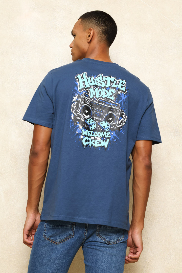 Music Graphic Printed Tee - Steel Blue