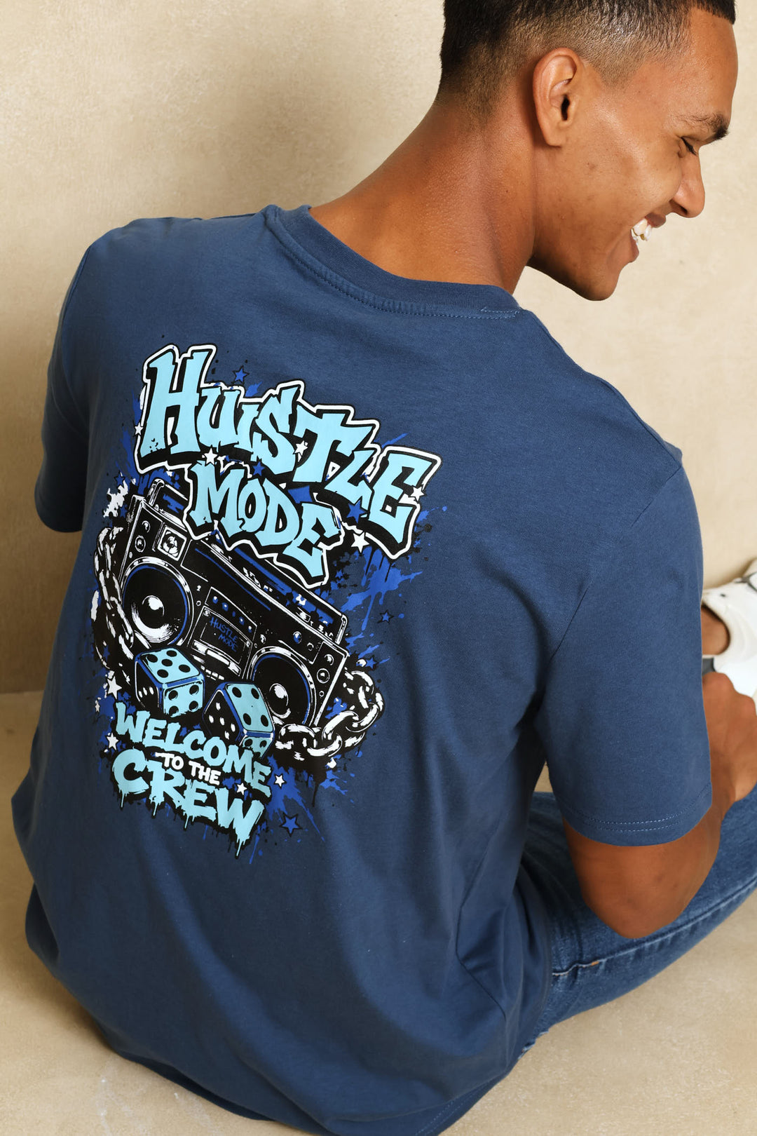 Music Graphic Printed Tee - Steel Blue