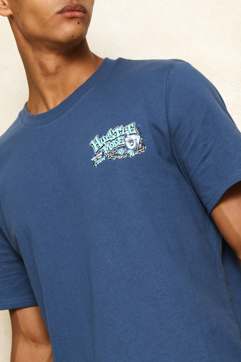 Music Graphic Printed Tee - Steel Blue